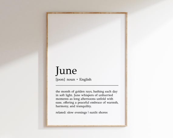 June Definition Print Summer Decor June Wall Art Minimalist Print Summer Wall Art Inspirational Art Print June Decor