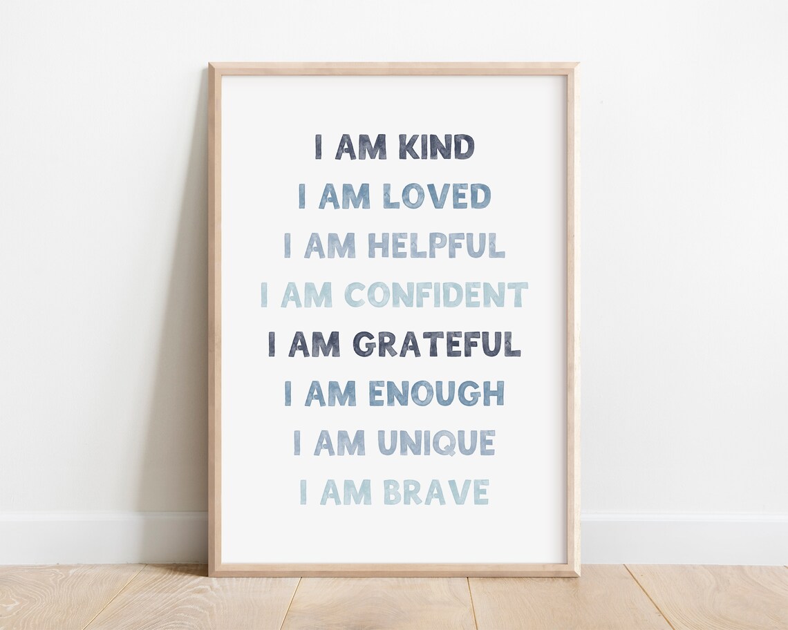 Blue Kids Affirmation Art Print, Nursery Decor