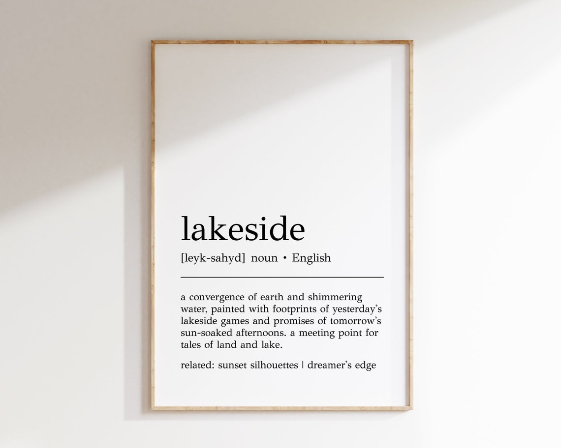 Lakeside Dictionary Definition Minimalist Black Typography Wall Art