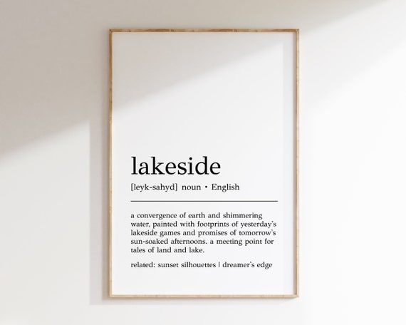 Lakeside Definition Print Lakeside Wall Art Lake House Decor Lake House Wall Art Lake House Prints Lake House Gift Print