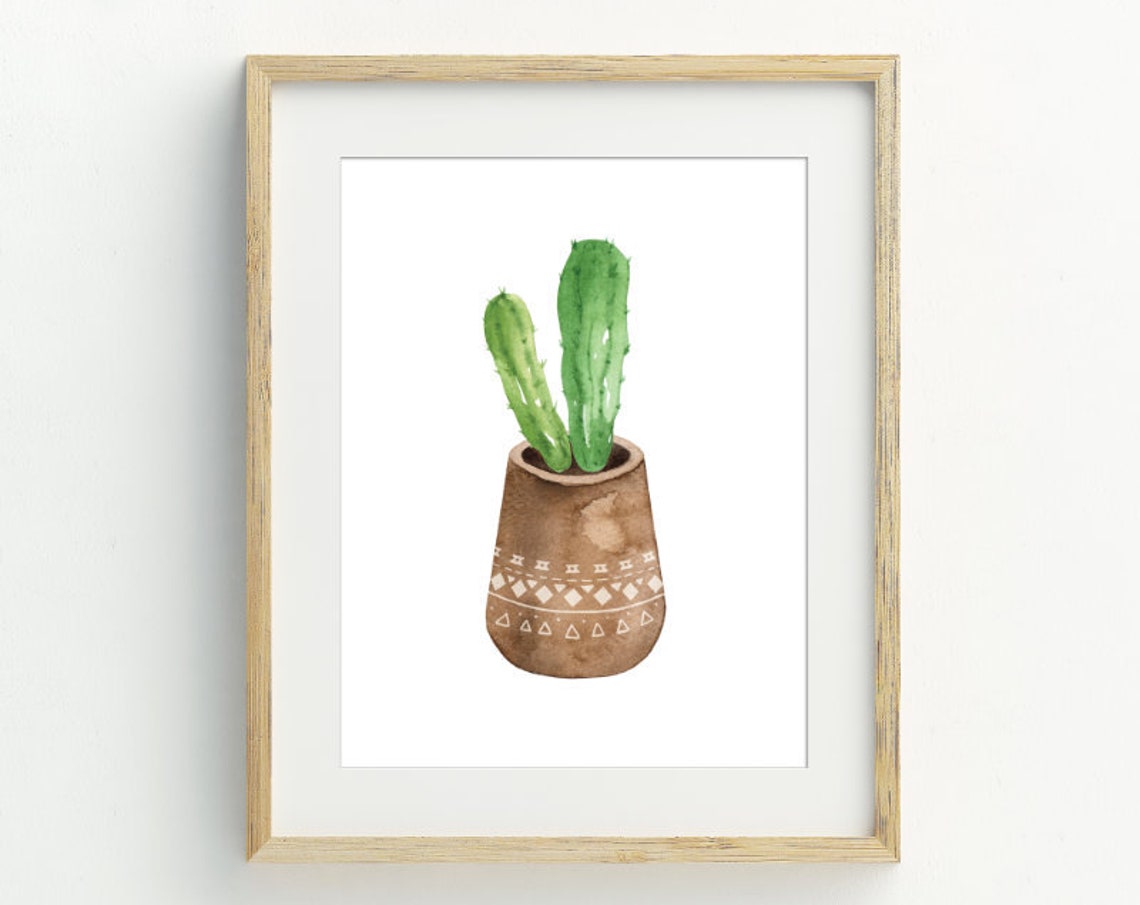 Watercolor Potted Cactus Terracotta Pot Boho Botanical Wall Art Print