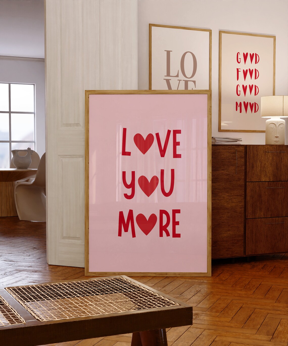Love You More Red Heart Playful Pink Typography Love Quote Poster