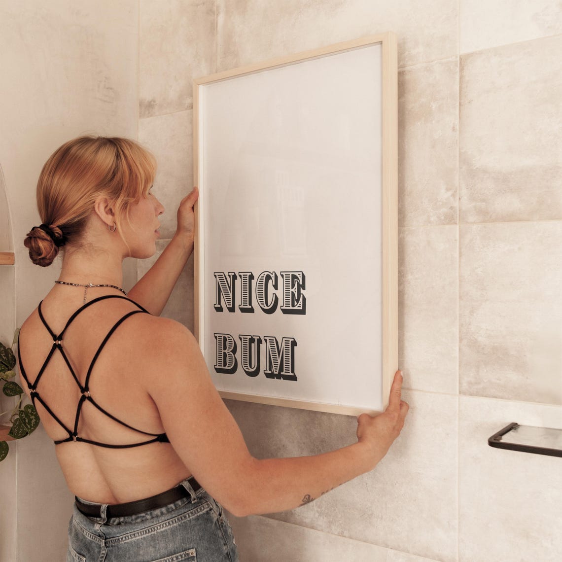 Nice Bum Funny Black Typography Bathroom Wall Decor Quote Poster - Image 2