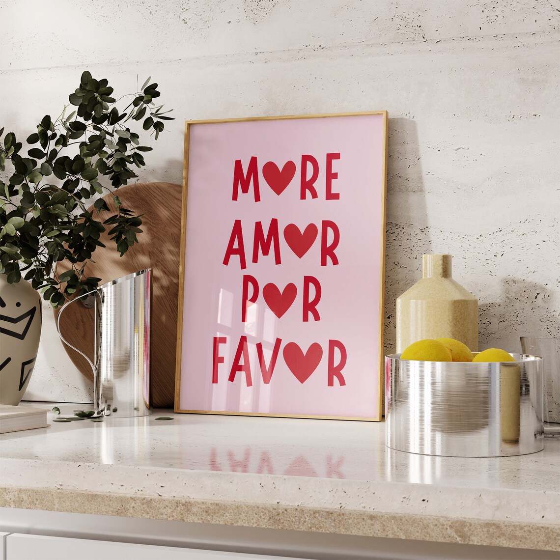 More Amor Por Favor Red Heart Spanish Love Typography Poster - Image 2