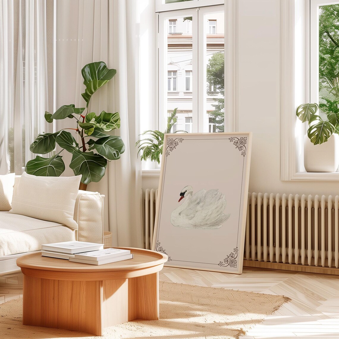 White Swan On Blush Pink Vintage Cottagecore Animal Art Poster - Image 3