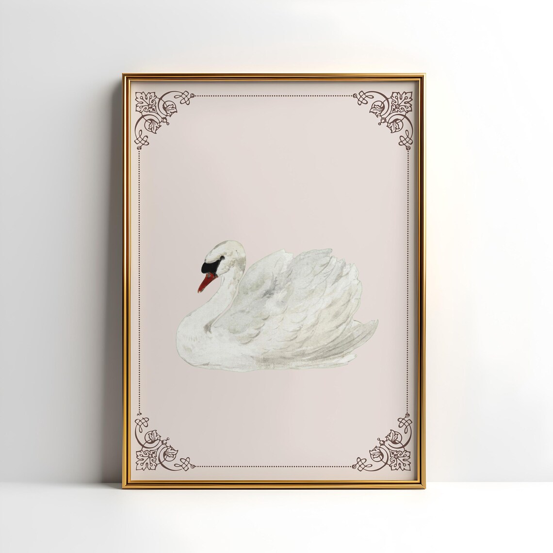White Swan On Blush Pink Vintage Cottagecore Animal Art Poster