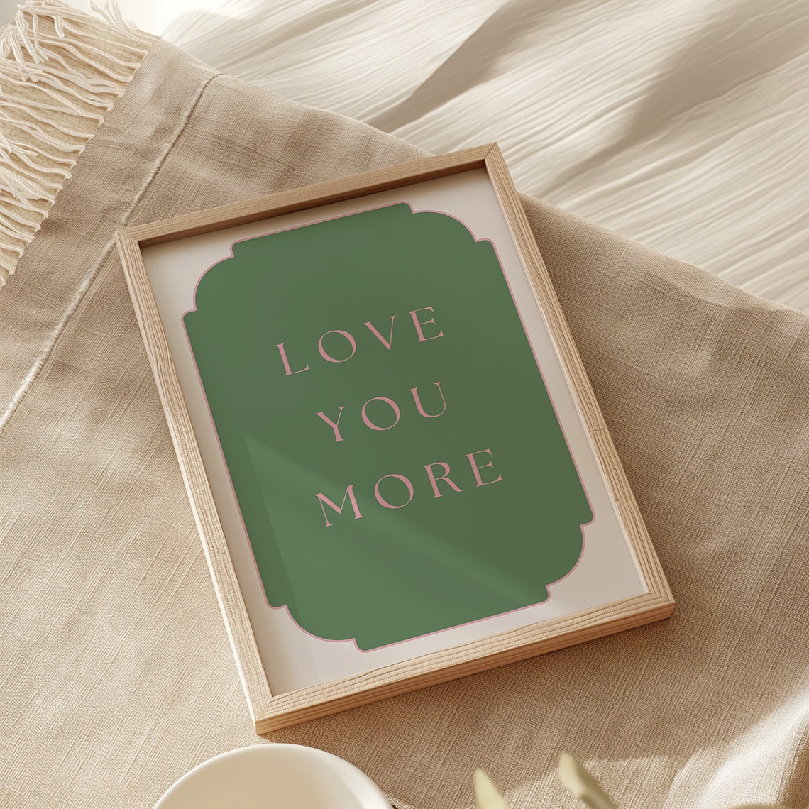 Love You More Romantic Pink Green Minimalist Typography Poster - Image 2
