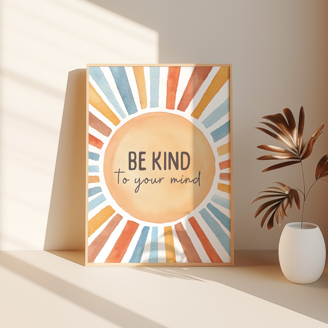 Be Kind To Your Mind Watercolor Sun Mental Health Affirmation Poster - Image 4