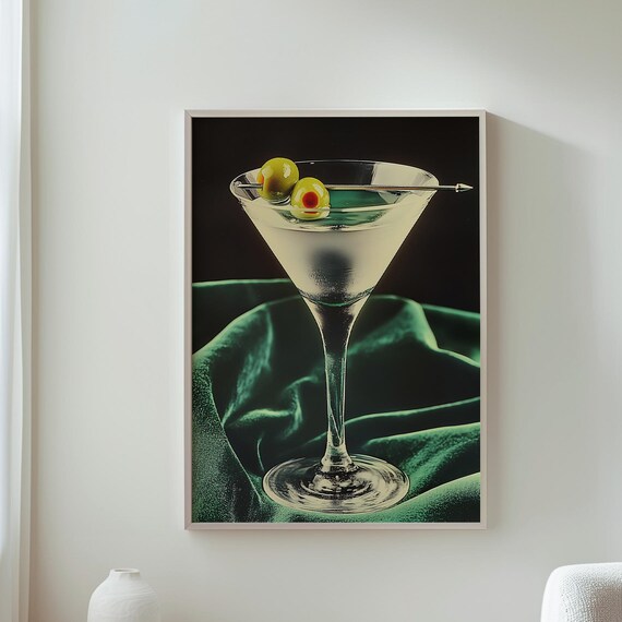 Classic Martini With Olives On Green Velvet Luxury Bar Decor Poster