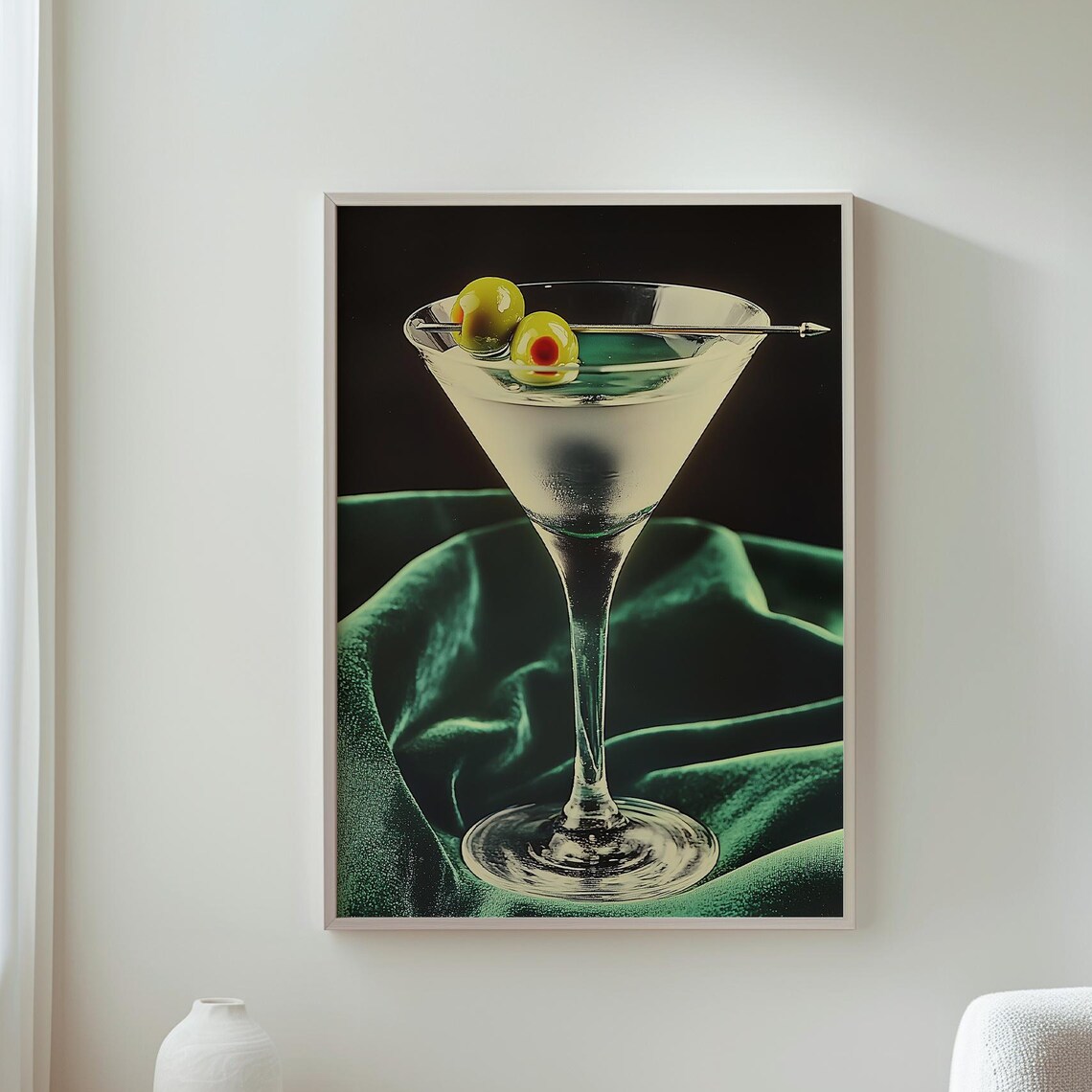 Classic Martini With Olives On Green Velvet Luxury Bar Decor Poster