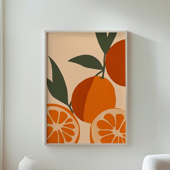Fruit Art Orange Print Minimal Kitchen Decor Illustration Modern Wall Poster Home