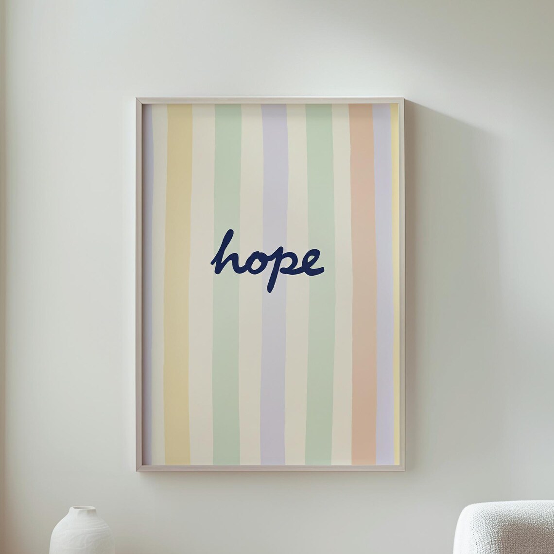 Motivational Wall Art Hope Text On Pastel Striped Background Inspirational Decor For Home Modern