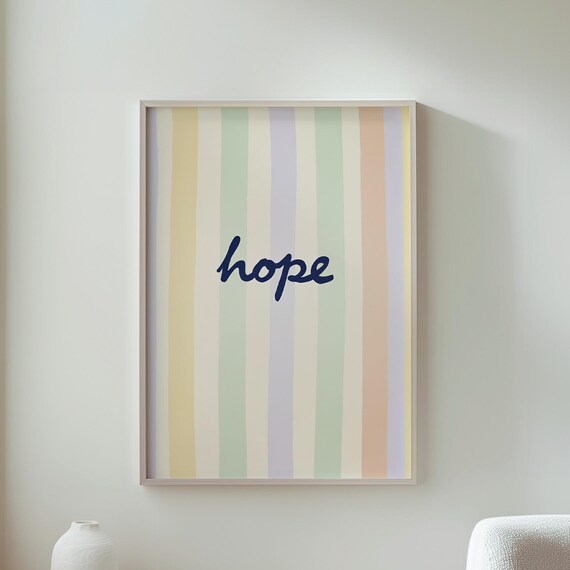 Hope Script Pastel Striped Background Inspirational Art Poster