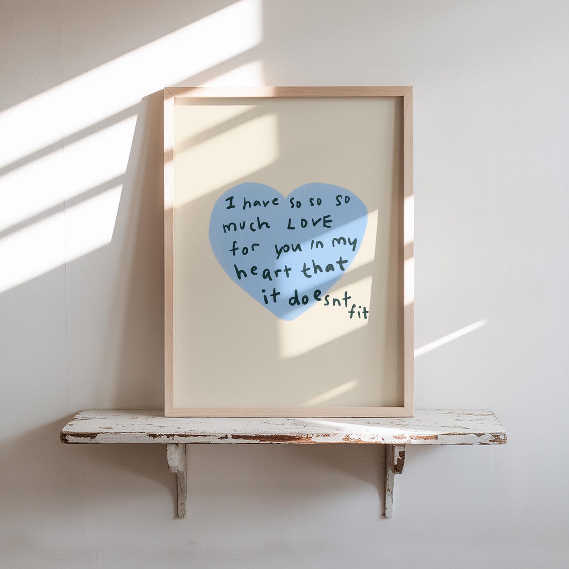 So Much Love Handwritten Quote Blue Heart Tender Romantic Wall Art