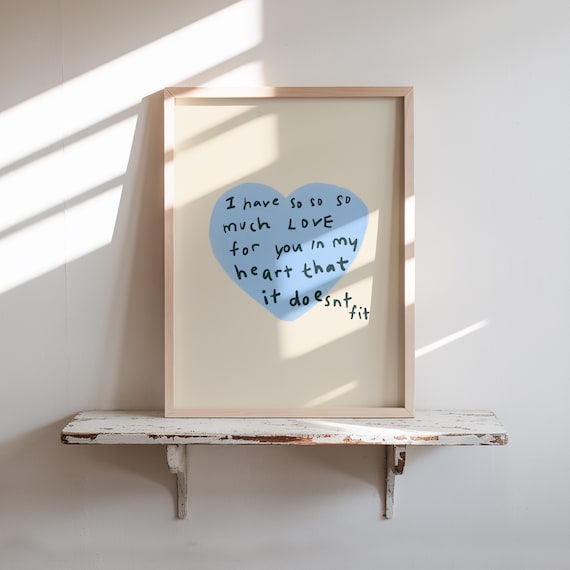 So Much Love Handwritten Quote Blue Heart Tender Romantic Wall Art