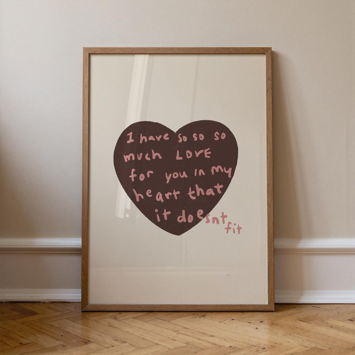 Brown Heart Typography Poster, Minimalist Home Decor