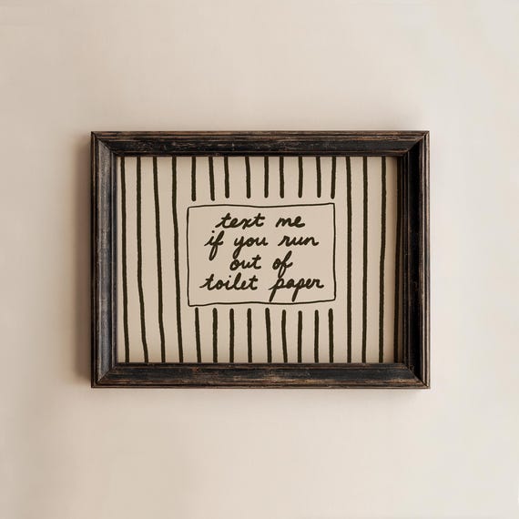 Toilet Paper Print Farmhouse Vintage Brown Striped Decor Funny Bathroom Wall Art
