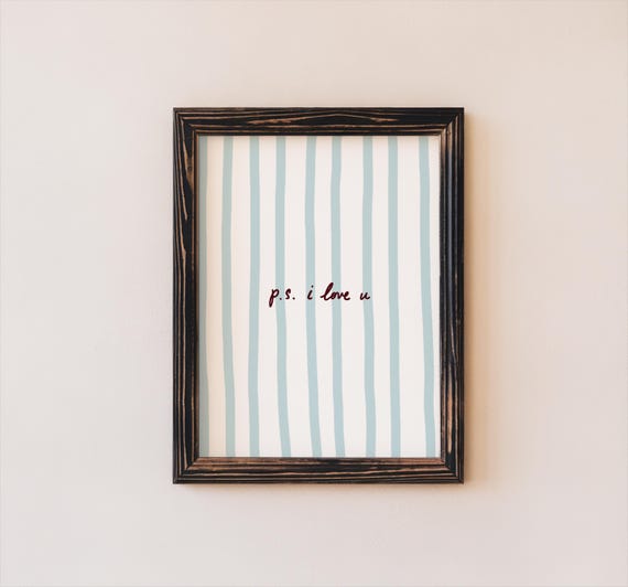 Ps I Love You Print Blue Red Striped Wall Art Vertical