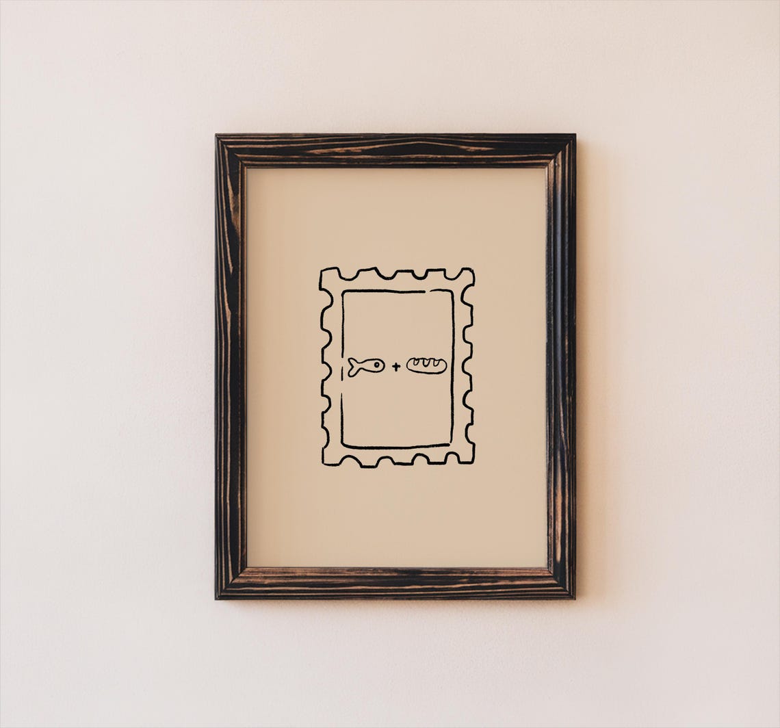 Jesus Feeds The 5000 Bible Wall Art Minimalistic Vertical