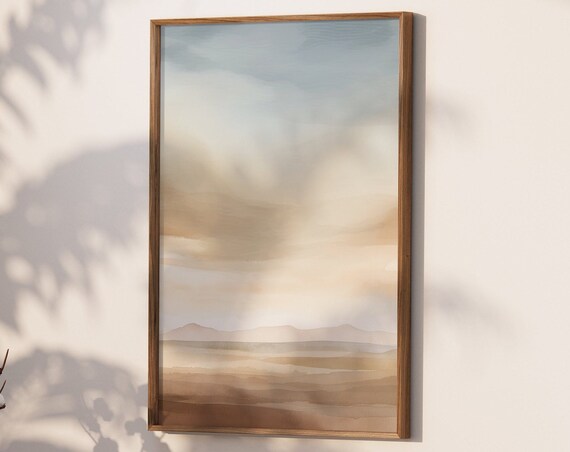 Desert Wall Art Semiabstract Watercolor Desert Print Abstract Watercolor Painting Bluebeigebrown Colors Wall Art