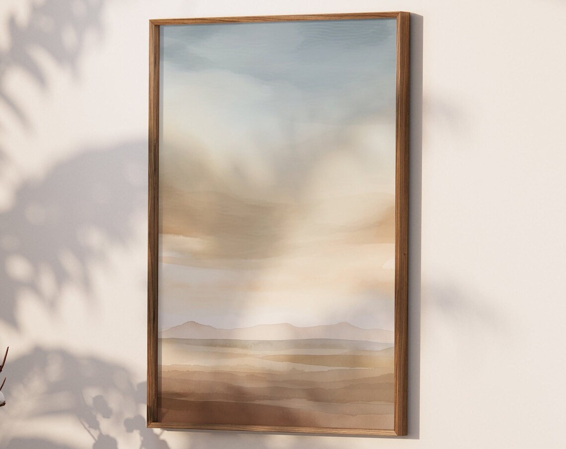 Abstract Desert Horizon in Blue Beige Brown Watercolor Poster