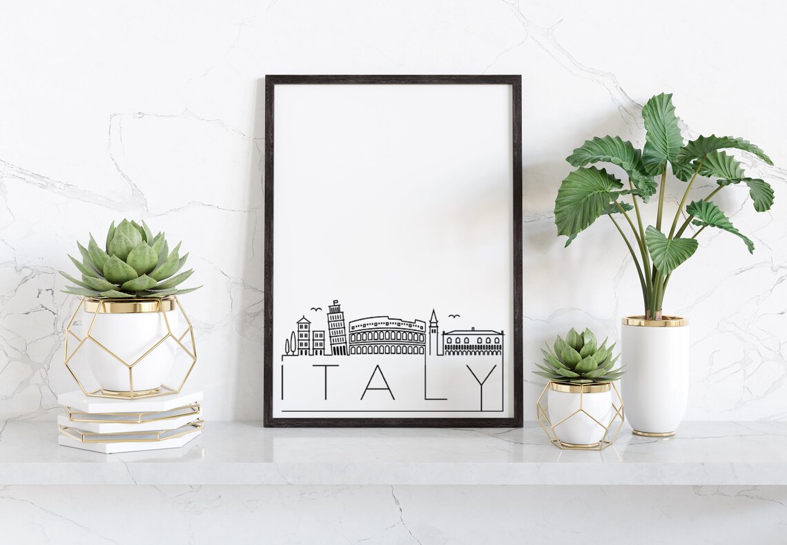Italy Minimalist Black White Line Art Skyline City Poster Home Decor - Image 2