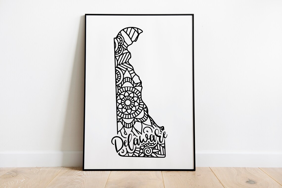 Delaware Mandala State Outline Minimalist Black White Line Art Home Decor Poster