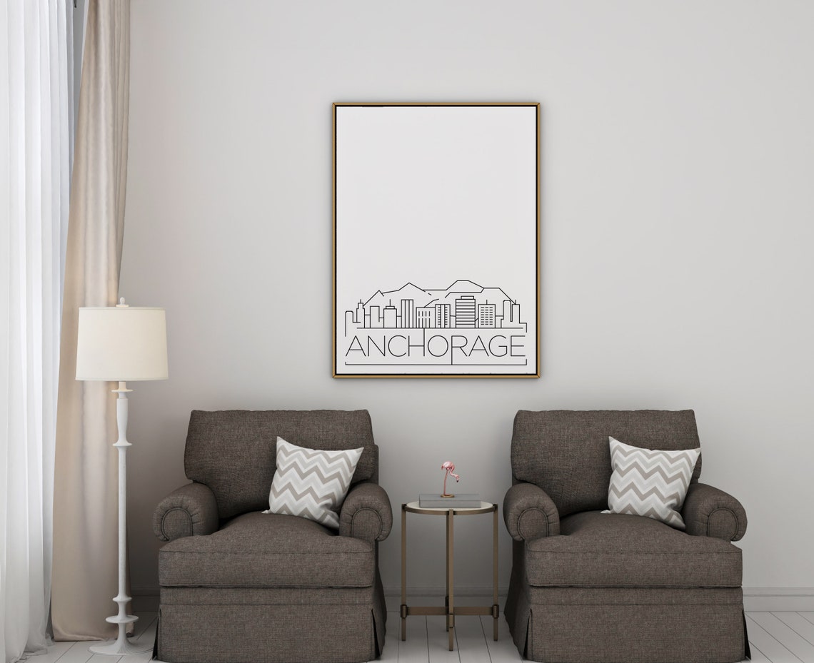 Anchorage Alaska Mountain Peaks Minimalist Skyline Line Art Poster - Image 3