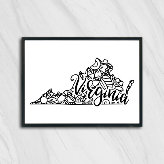 Virginia Mandala State Outline Minimalist Black White Line Art Home Decor Poster