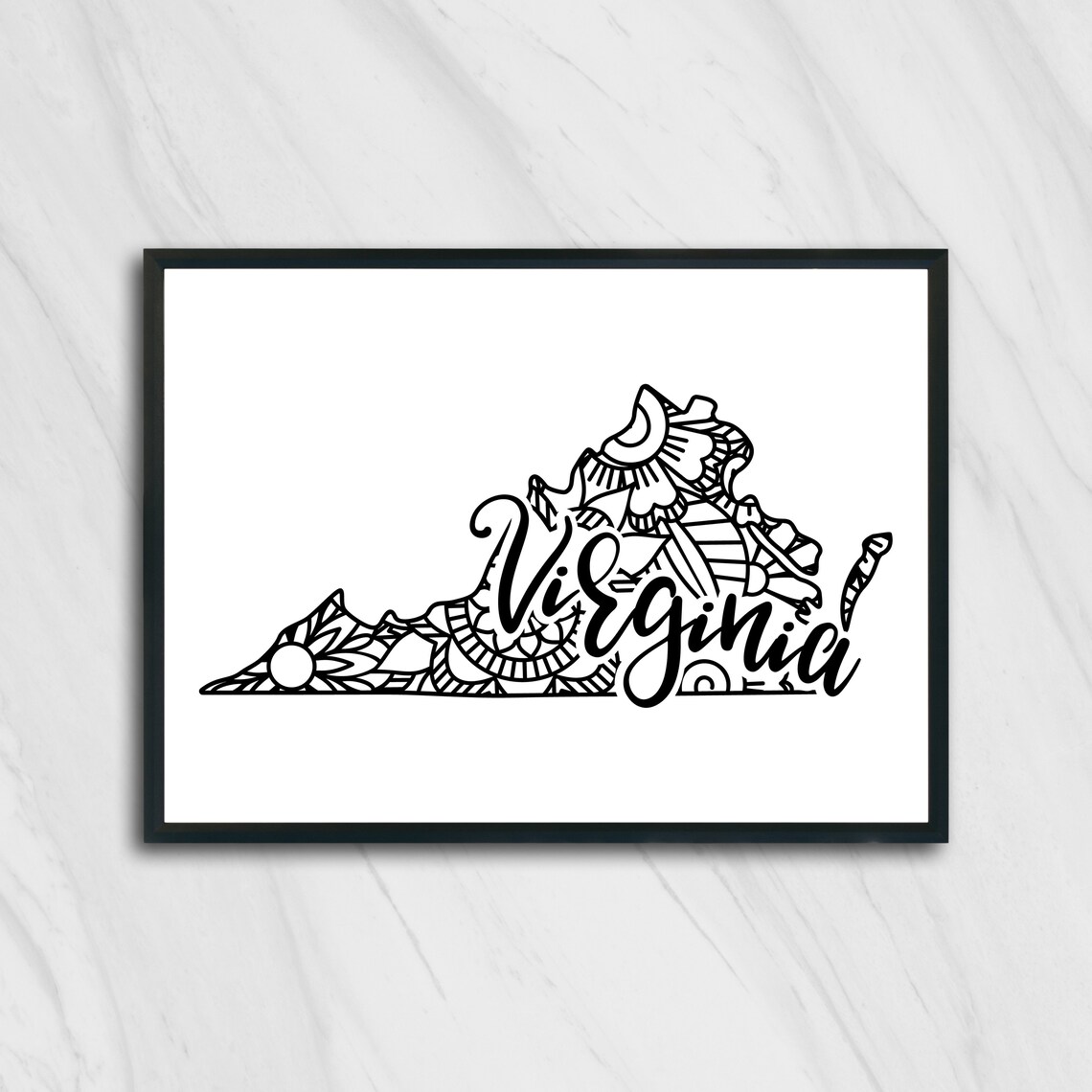 Virginia Mandala State Outline Minimalist Black White Line Art Home Decor Poster