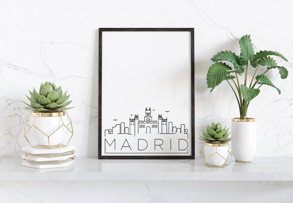 Madrid Spain Minimalist Black White Line Art Skyline City Poster - Image 2