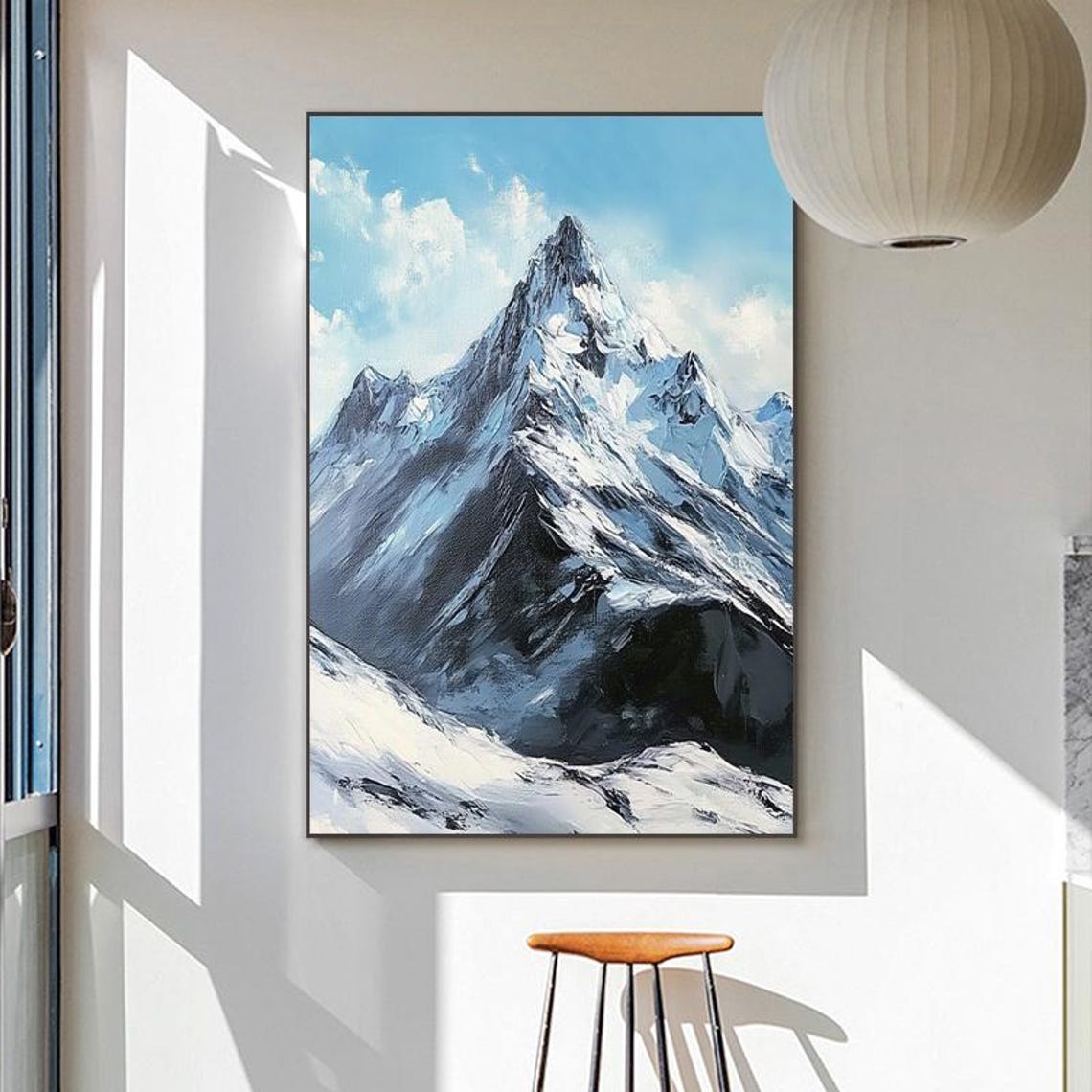 Snow Capped Mountain Peak Under Clear Blue Sky Vertical Art Poster - Image 6