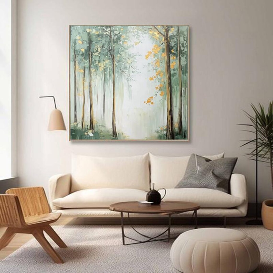 Misty Forest Landscape Golden Accents Serene Woodland Poster - Image 5