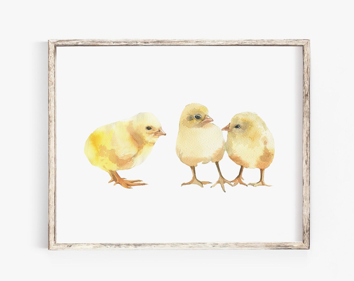 Three Baby Chicks Watercolor Springtime Nursery Wall Decor Print - Image 3