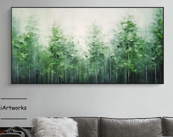 Original Green Forest Textured Painting On 3d Abstract Textured Wall Art Green Tree Landscape Abstract Painting Living Room Decor