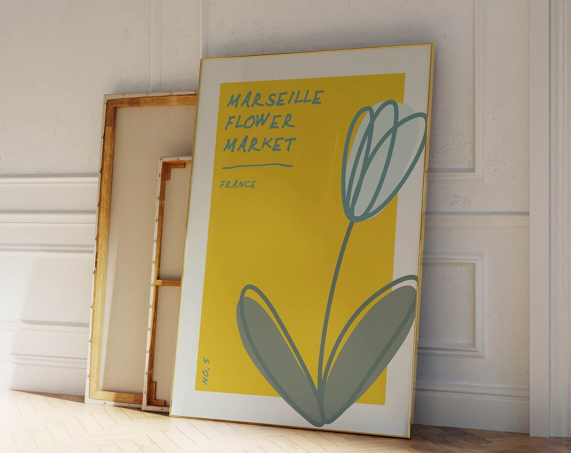 Marseille Flower Market France Yellow Abstract Floral Art Poster