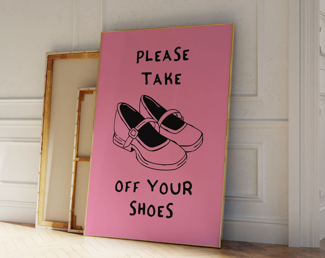 Please Take Off Your Shoes Pink Entryway Quote Art Home Decor Poster