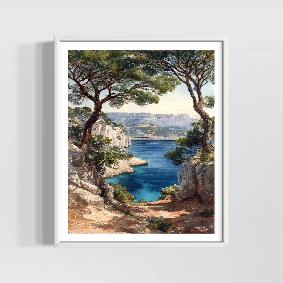 Cassis France Calanques Coast Watercolor Mediterranean Travel Poster