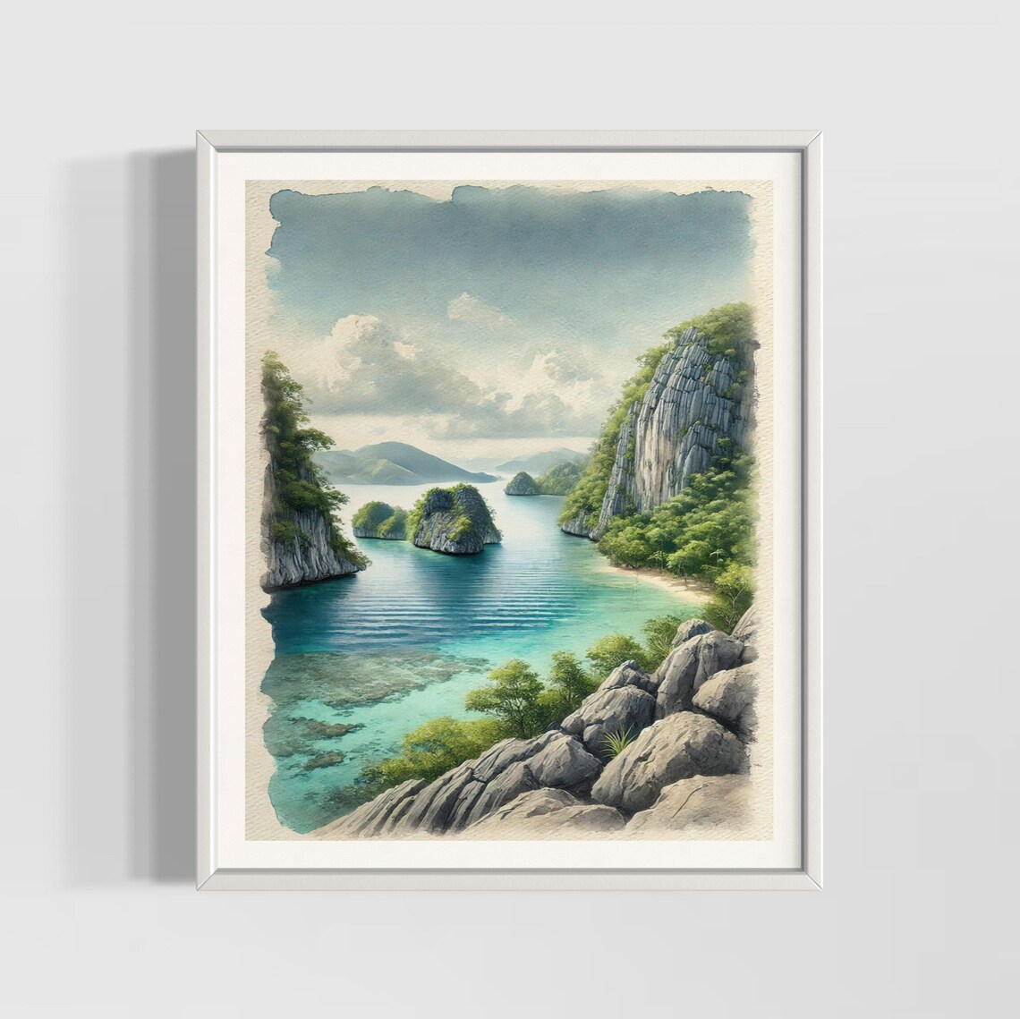 Palawan Watercolor Travel Poster, Tropical Island
