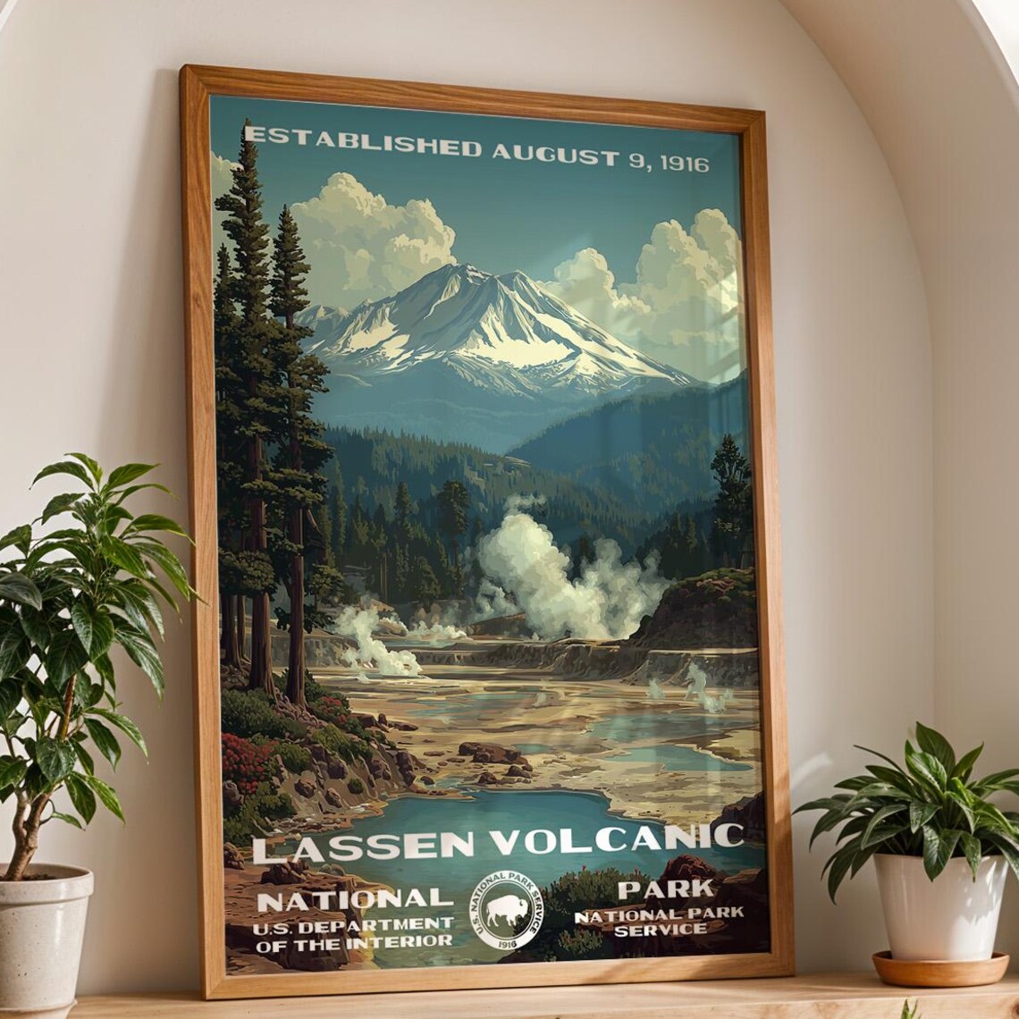 Lassen Volcanic California Snow Peak Steam Springs Travel Poster