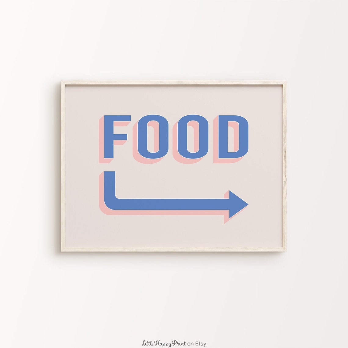 Food Arrow Retro Blue Pink Kitchen Sign Directional Typography Poster