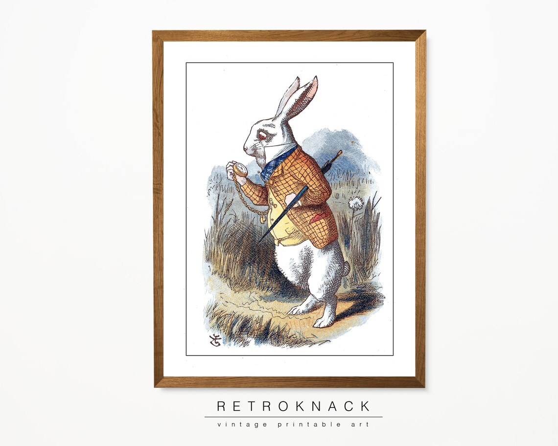 White Rabbit Pocket Watch Alice in Wonderland Tenniel Illustration Print - Image 3
