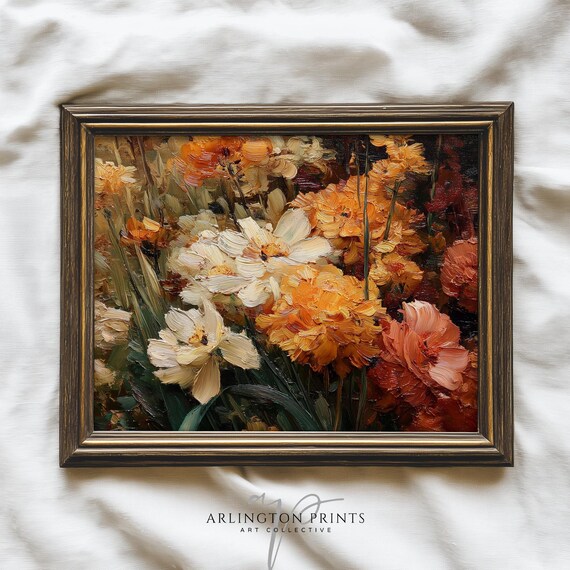 Vintage Style Warm Fall Floral Print Botanical Wall Art Cozy Autumn Farmhouse Decor Big Bold Flowers Poster Home