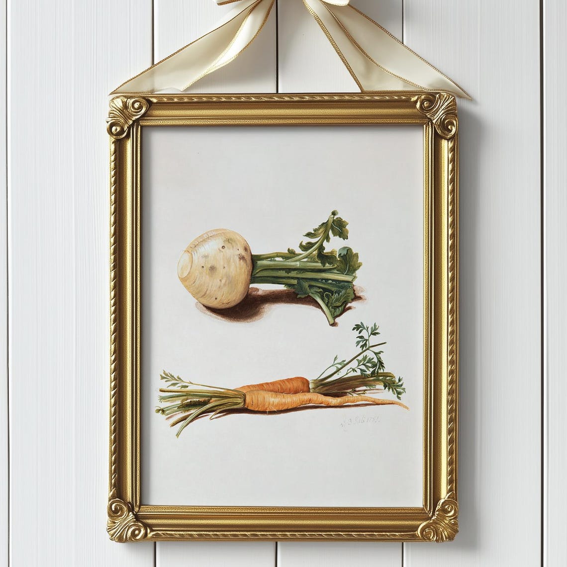 Vintage Botanical Study of Turnip and Carrots Root Vegetable Print