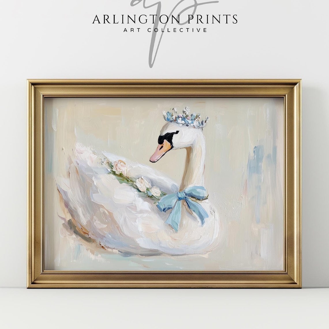 Princess Swan With Flower Crown Blue Bow Rose Garland Poster
