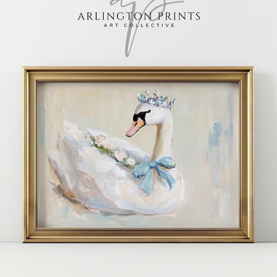 Princess Swan With Flower Crown Blue Bow Rose Garland Poster