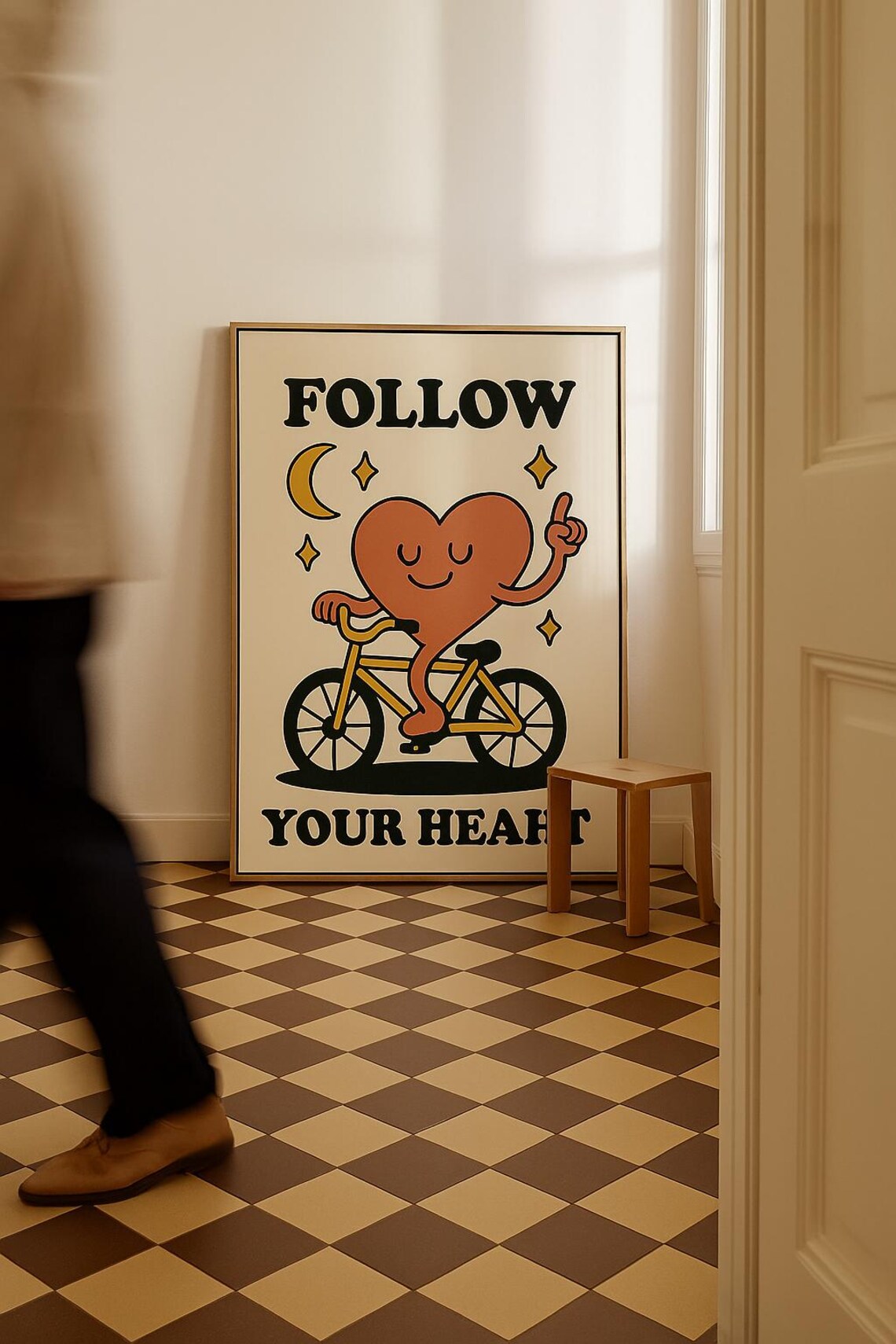 Follow Your Heart Retro Heart on Bicycle Inspirational Poster