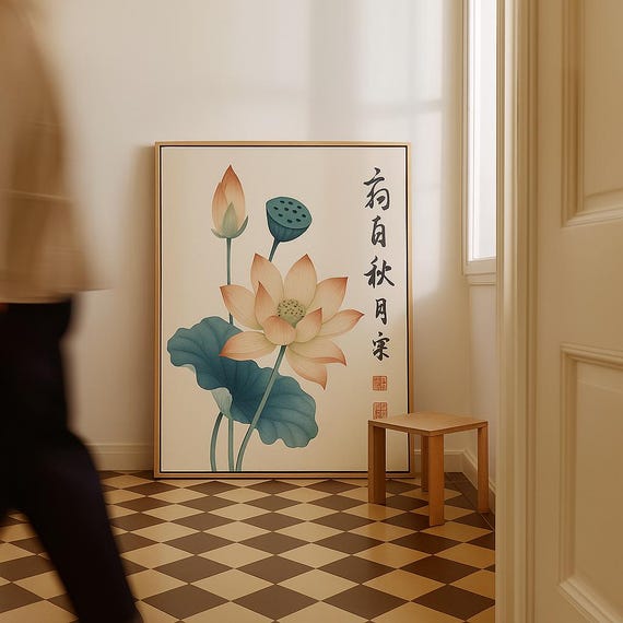 Japanese Flower Print Botanical Wall Art Zen Decor
