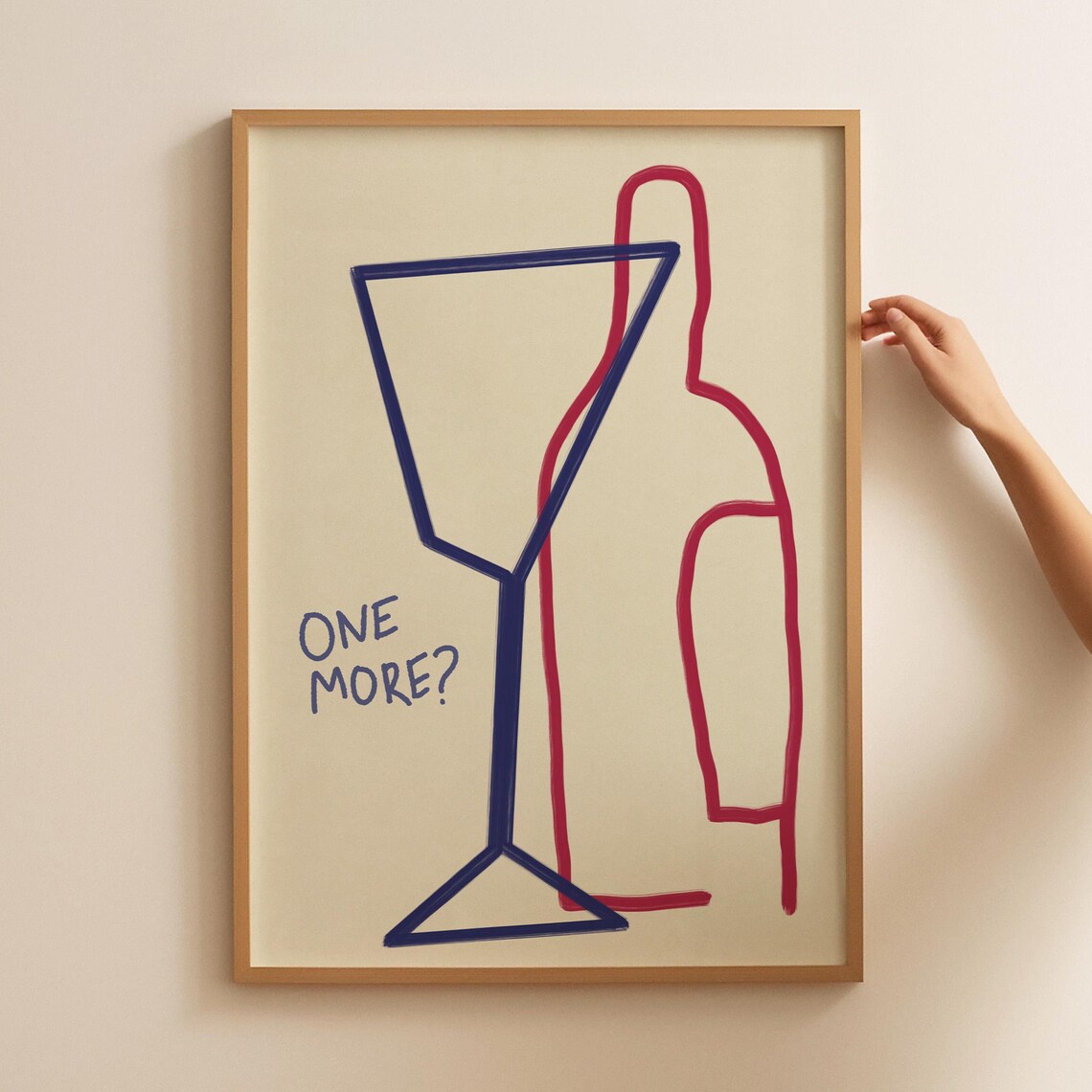 One More Cocktail Glass And Bottle Minimal Line Art Bar Poster