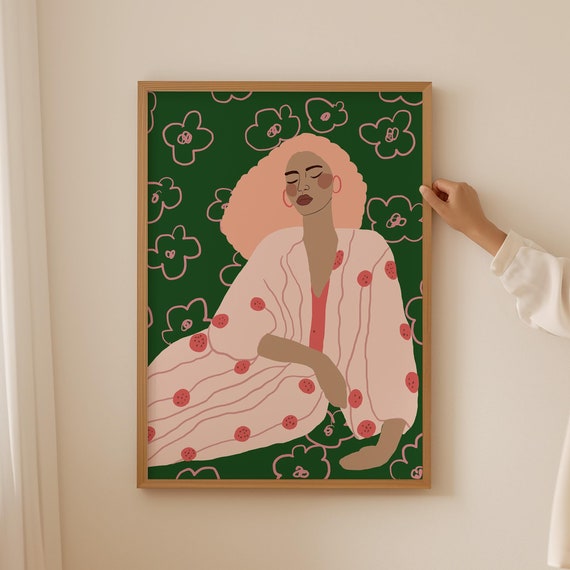 Female Figure Abstract Print Abstract Woman Print Fashion Illustration Trendy Green Print Hand Drawn Print Boho Print
